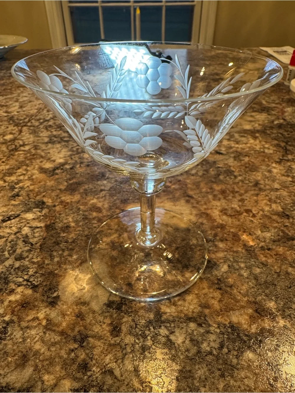 vintage etched sherbet stem